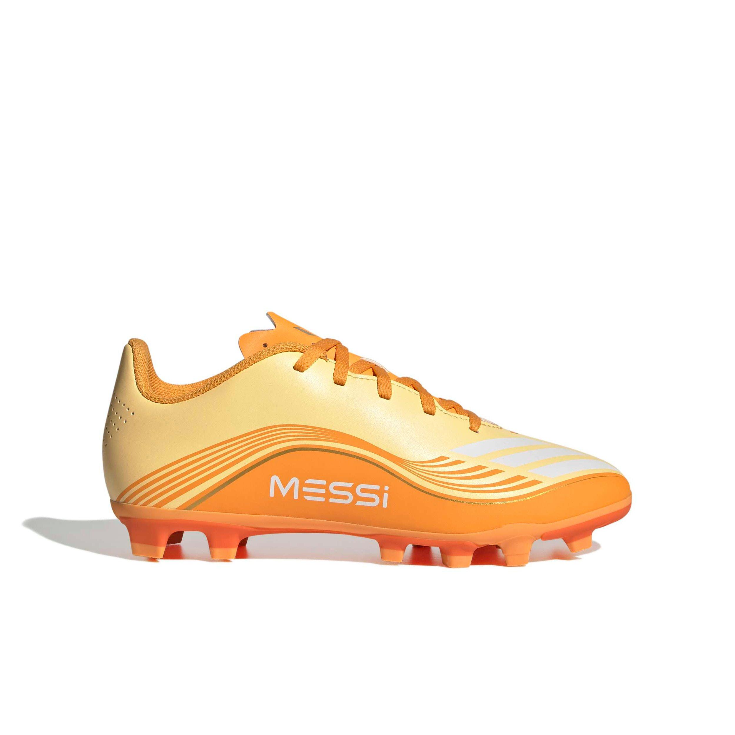 adidas F50 Messi Club FG "Ice Tangerine/Gold Metallic/Pure Tangerine" Preschool Kids' Soccer Cleat - TANGERINE/GOLD/TANGERINE
